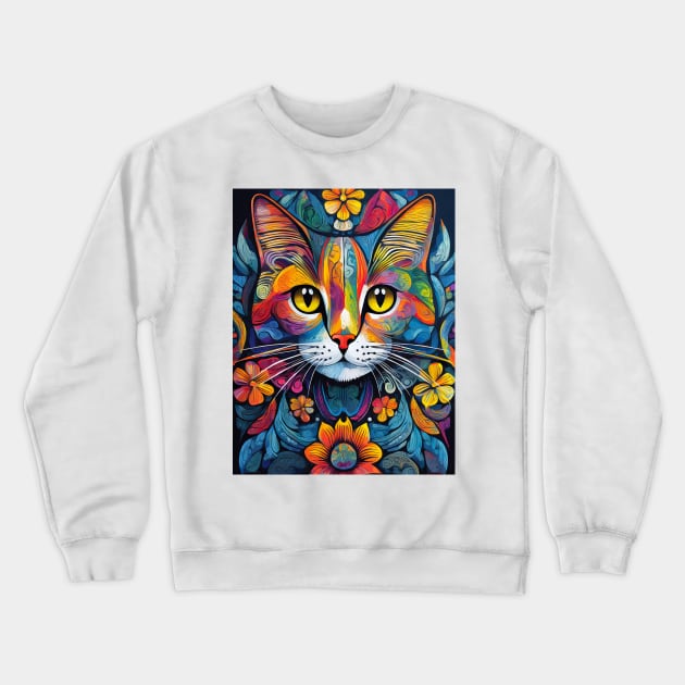 Copy of vibrant and colourful cat art design Crewneck Sweatshirt by clearviewstock